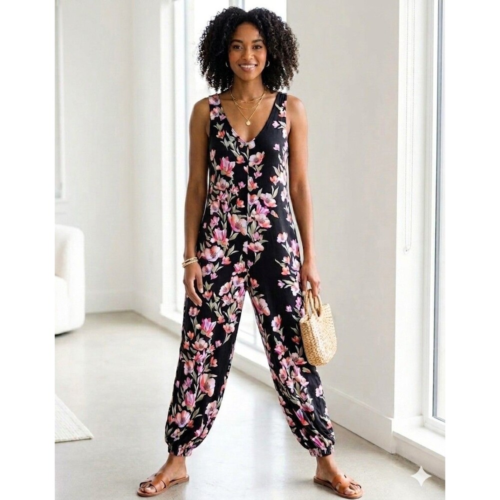 Free People Black Floral Jumpsuit Size XS